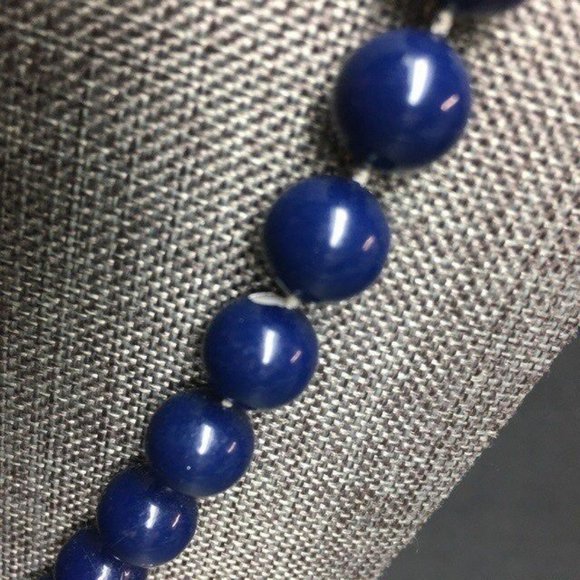 Round Bead Necklace As Is Dark Blue Silver Hook Retro Classic - Picture 3 of 7